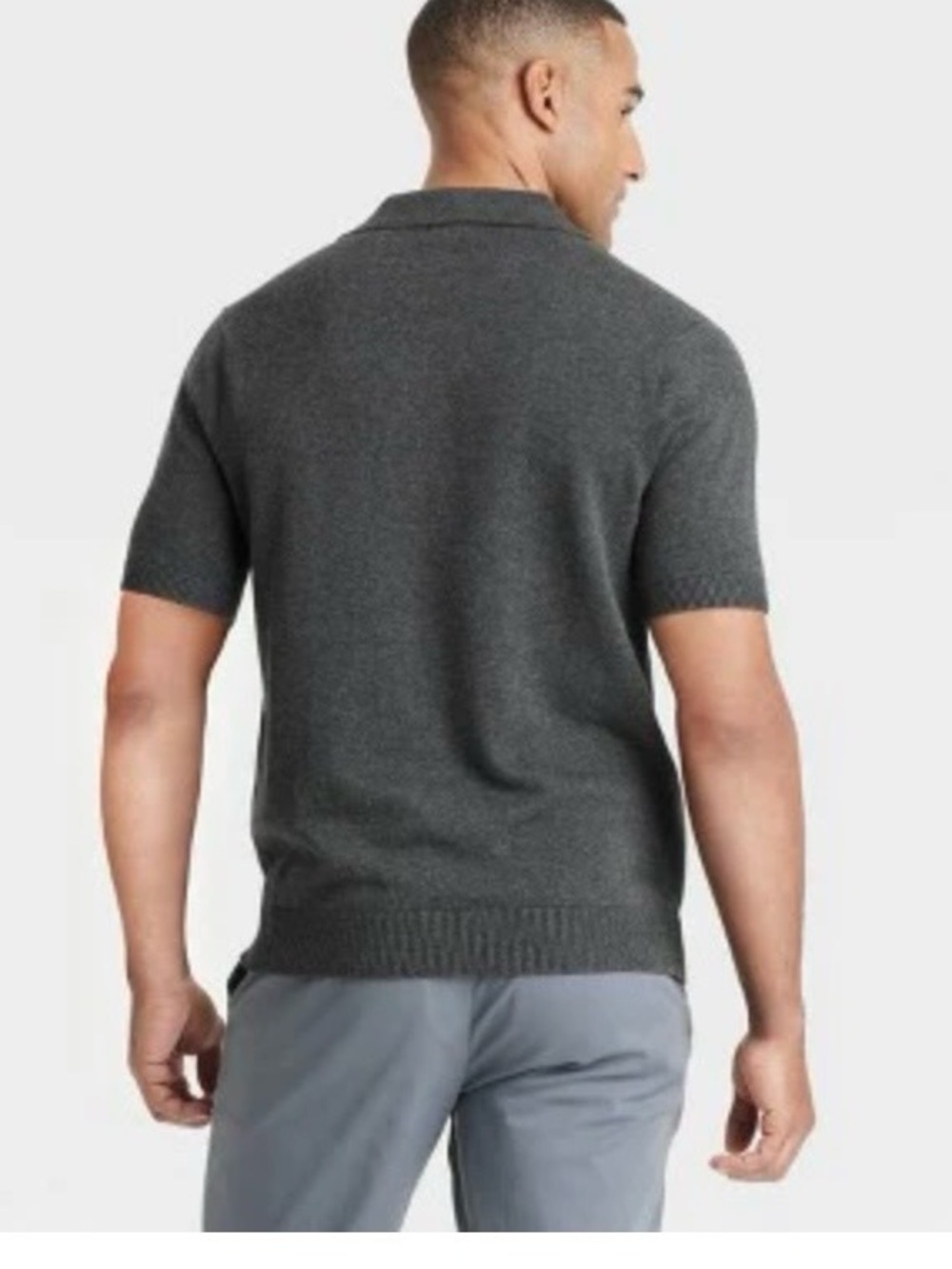 Men's Dark Charcoal Knit Polo - Picture 2 of 9